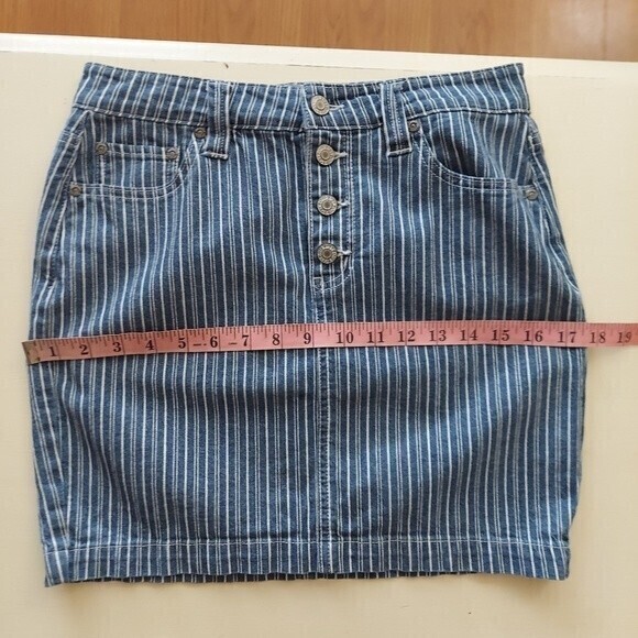 Dickies Railroad Striped Denim Mini Skirt Blue White Button Fly 5/27 - Picture 9 of 10